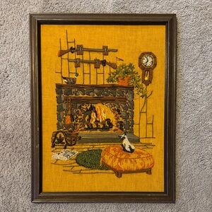 Vintage Fireplace Needlepoint Art